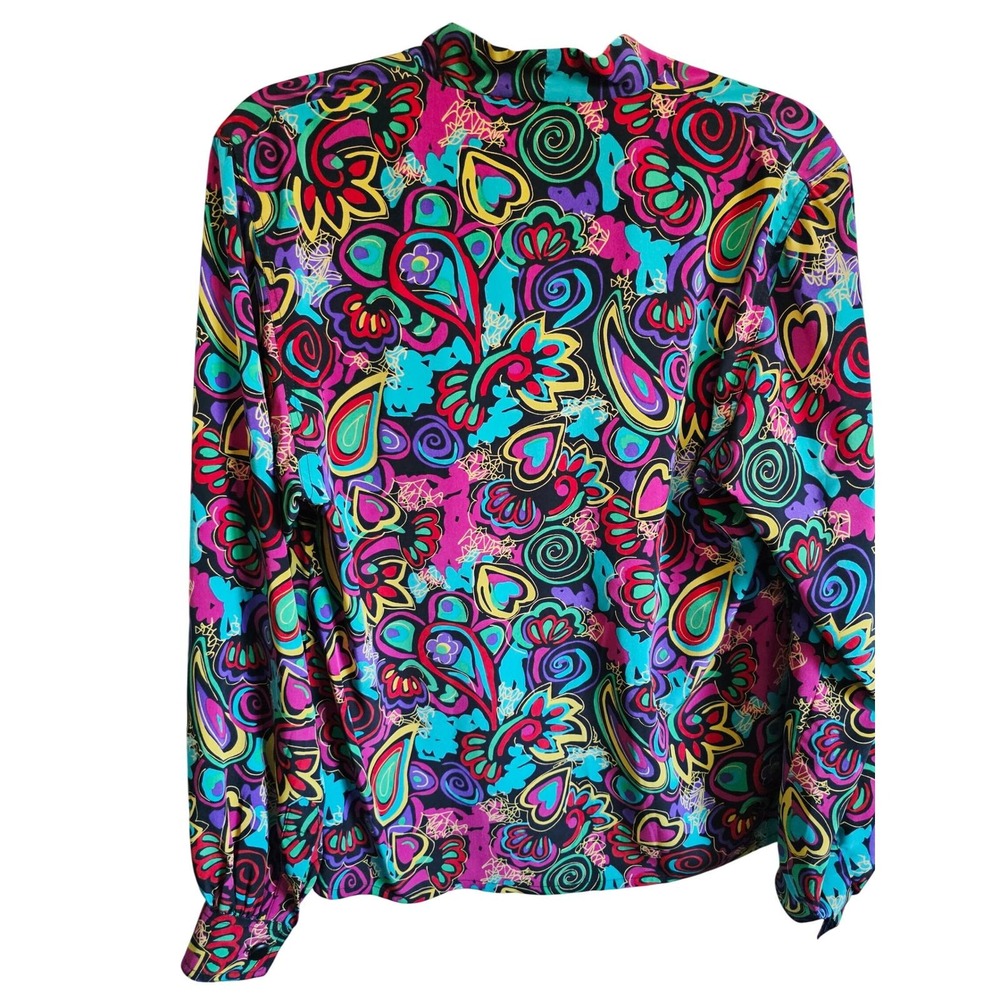 Jaeger 32 Vintage 80's Great Britain Psychedelic Paisley Heart Blouse Multicolor - Picture 5 of 8